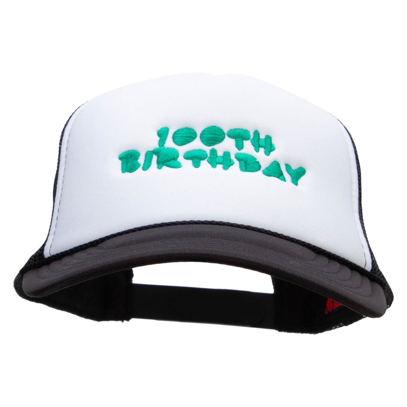 100th Birthday Embroidered Foam Panel Mesh Snapback Black White One Size