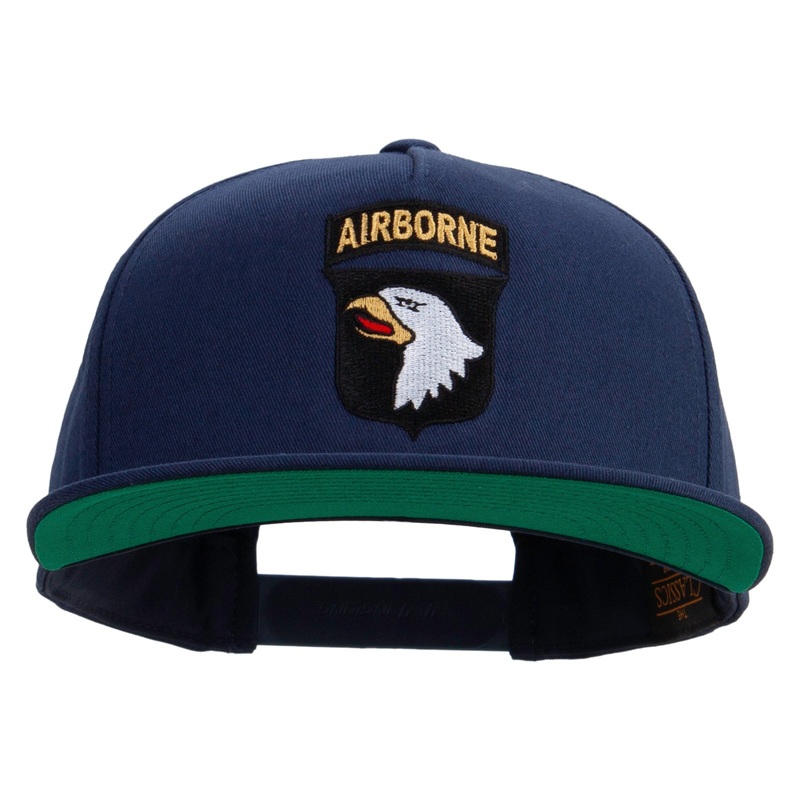 101st Airborne Division Embroidered 5 Panel Flat Bill Twill Snapback Solid Cap Navy One Size