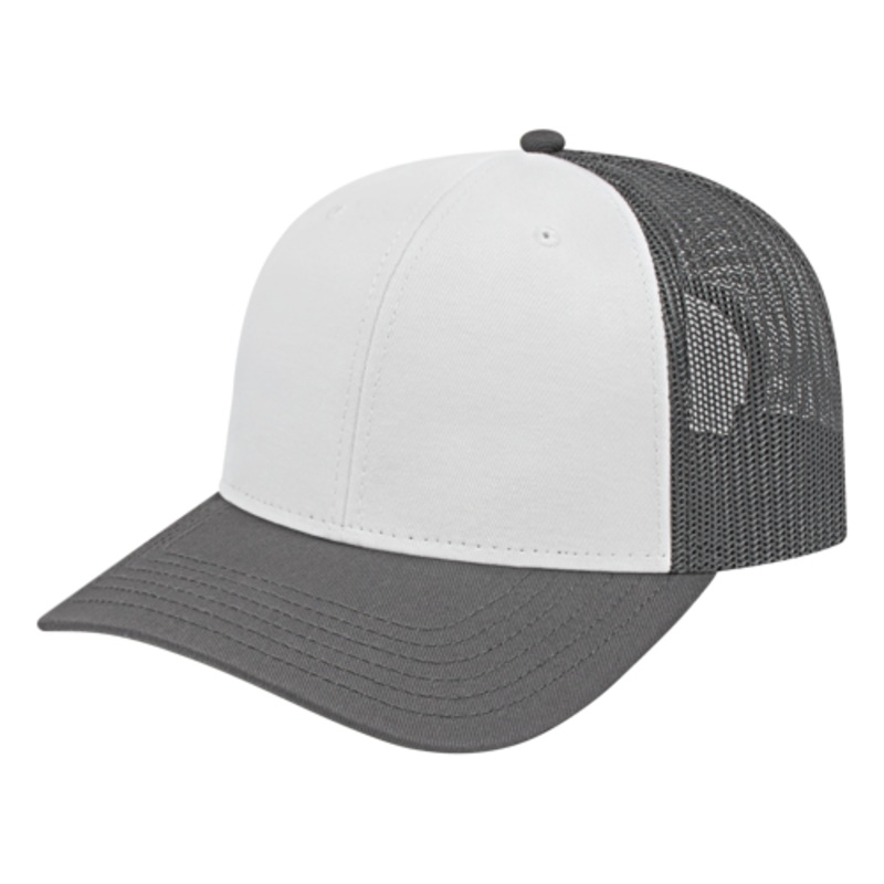 Cap America i3028 – Trucker Mesh Back Cap – Blank White/Charcoal