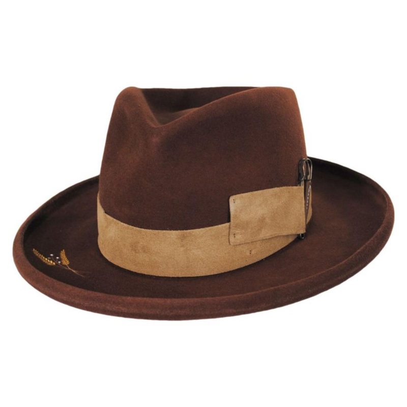 Casville Pencil Curl Brim Wool Felt Fedora Hat COGNAC 6 7/8