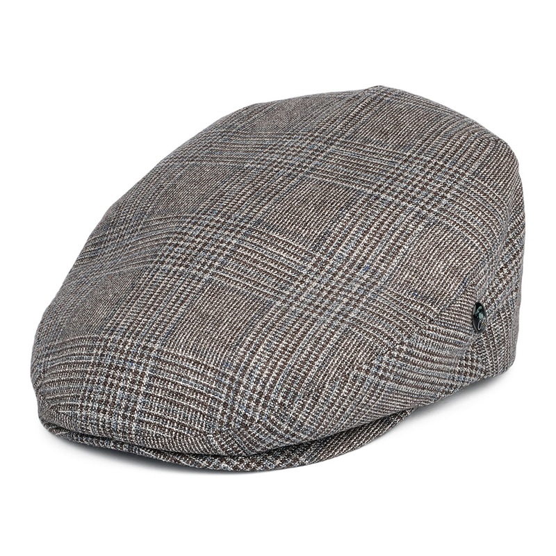 City Sport Prince Of Wales Check Silk-Wool Flat Cap – Brown-Blue S