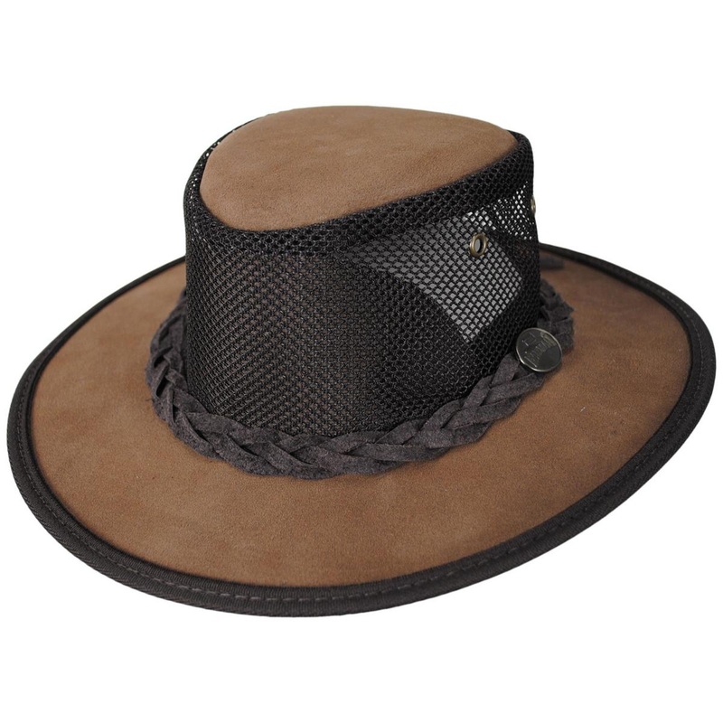 Cooler Cattle Suede Leather Mesh Foldaway Drover Hat BROWN S