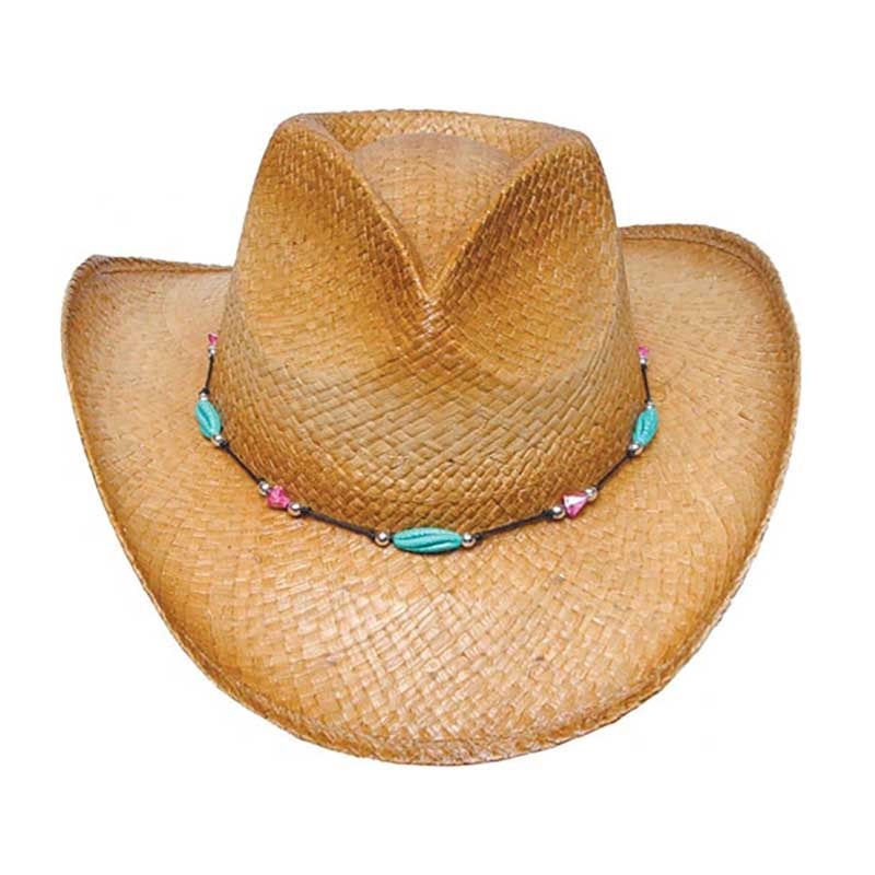 Distressed Woven Straw Cowboy Hat with Bead Band, S to L Sizes – Karen Keith Hats Natural Small (21 3/4″)