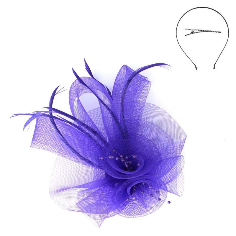 Double Mesh Flower Fascinator Purple
