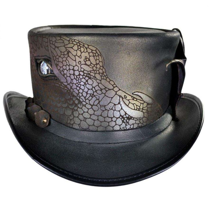 Draco Leather Top Hat – Steampunk Hatter USA Black Small