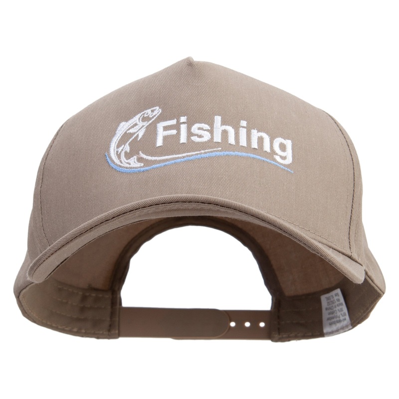 Fishing Club with Fish Logo Embroidered Big Size Solid Cotton Twill 5 Panel high profile Pro Style Snap Cap Khaki XL-3XL