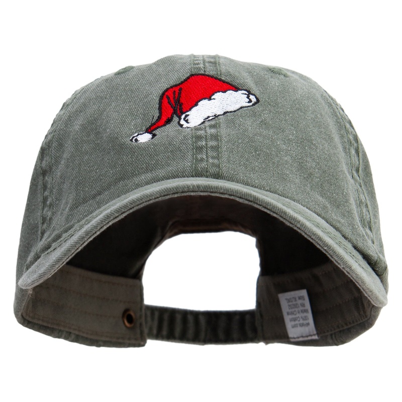Hand Drawn Santa Claus Hat Embroidered Big Size Washed Pigment Dyed Cap Olive XL-3XL