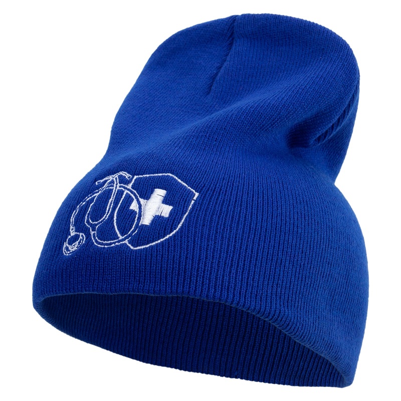 Hospital Sign Embroidered 8 inch Acrylic Short beanie Royal One Size
