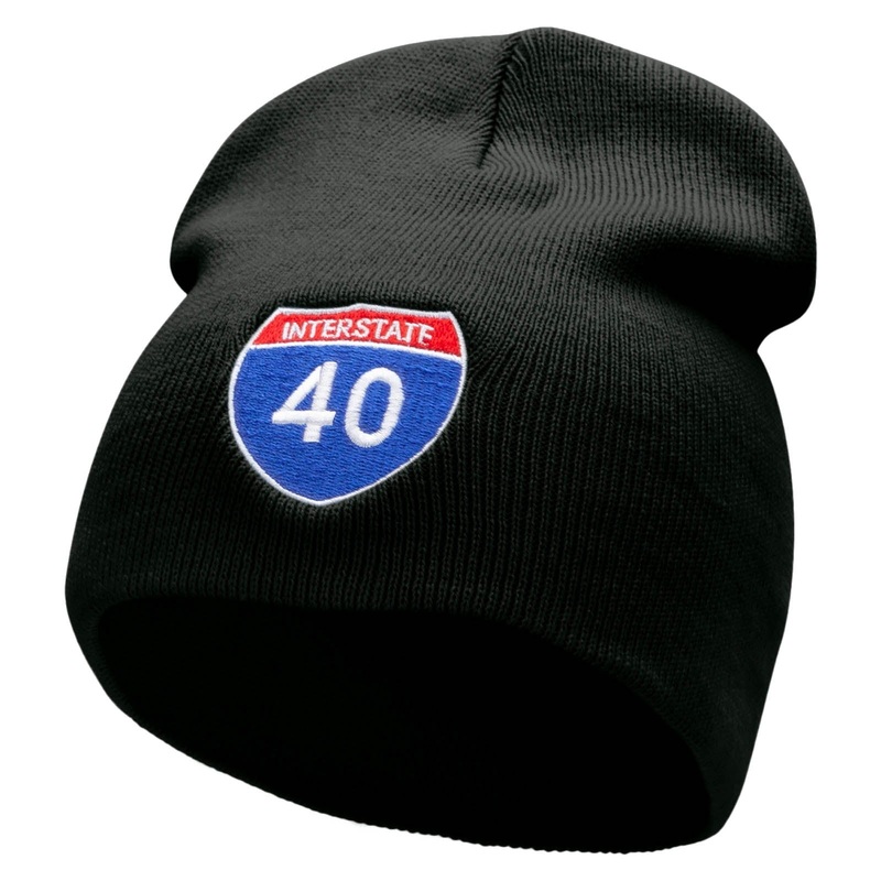 Interstate Highway 40 Sign Embroidered 8 inch Acrylic Short Blank Beanie Black One Size