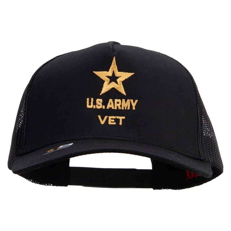 Star US Army Veteran Military Embroidered Solid Cotton Twill 5 panel Mesh Back Cap Black One Size