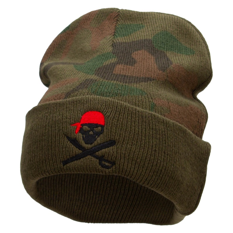 The Pirate Camo Knit Long Beanie with Cuff Green One Size