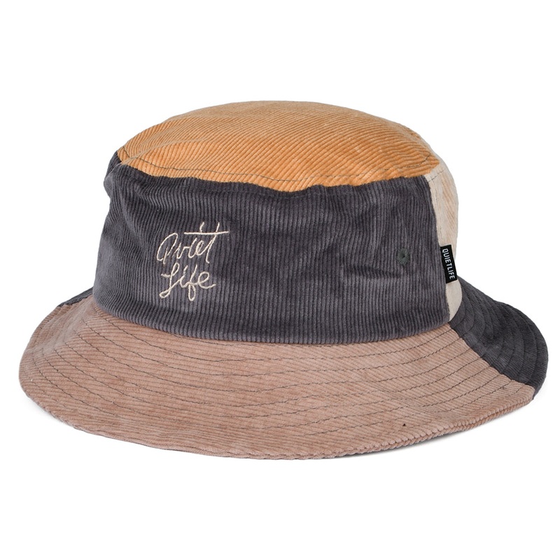 The Quiet Life Hats Colour Block Cord Bucket Hat – Tan-Grey 1-Size