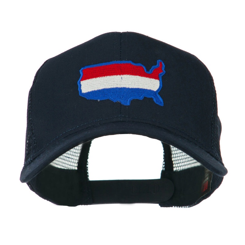 United States Map Embroidered Trucker Mesh Cap Navy One Size