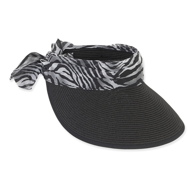 Wide Bound Brim Sun Visor with Animal Print Sash – Sun ‘N’ Sand Hats Black