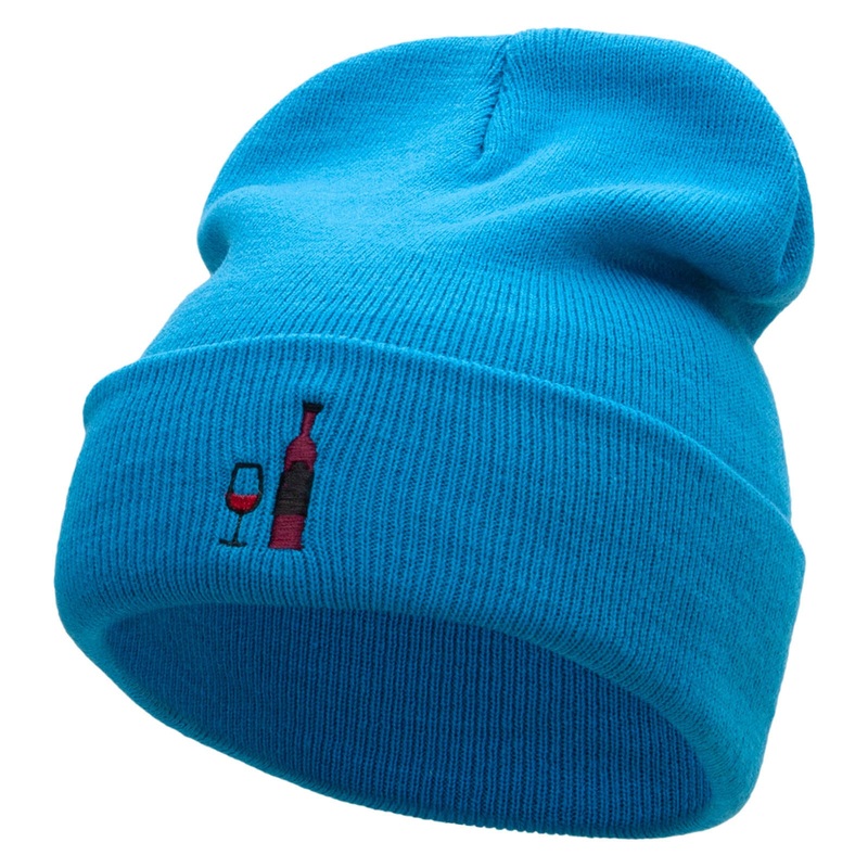 Wine Vibes Embroidered 12 Inch Long Knitted Beanie Aqua One Size