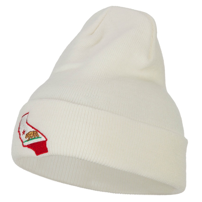 California State Flag Map Embroidered Long Beanie White One Size