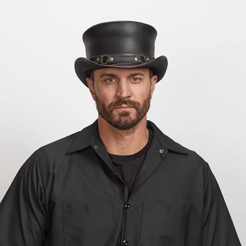 El Dorado SR2 | Mens Leather Top Hat with SR2 Hat Band Black MD