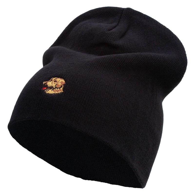 Golden Retriever Embroidered Big Size Superior Cotton Short Knit Beanie Black XL-3XL