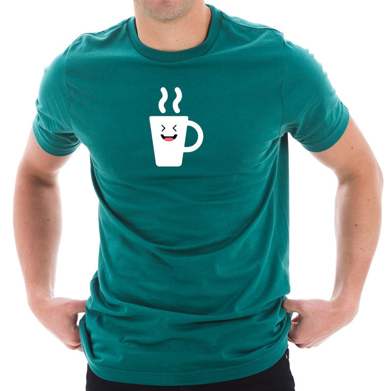 Happy Coffee Cup Graphic Design Short Sleeve Cotton Jersey T-Shirt Teal XS