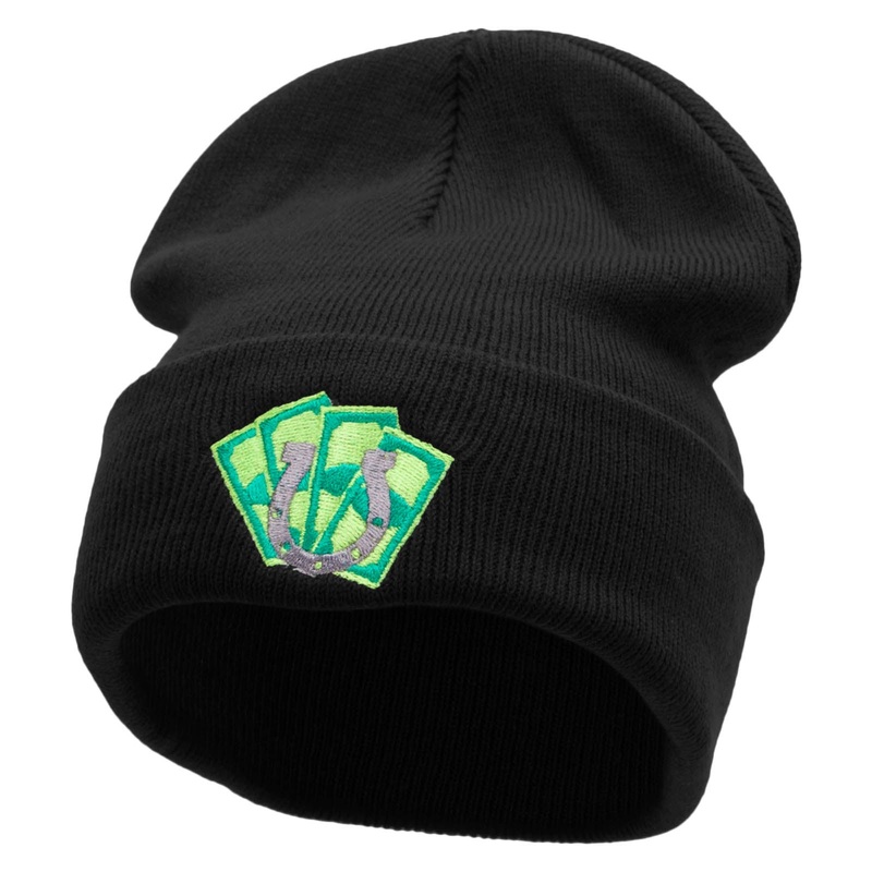 Horse Bet Embroidered 12 Inch Long Knitted Beanie Black One Size