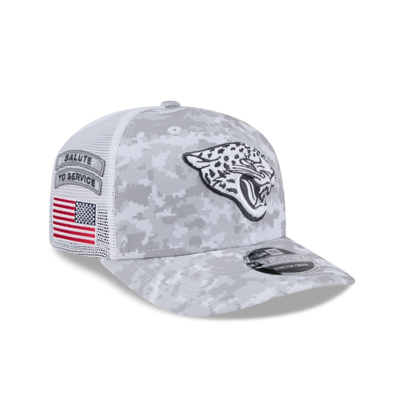 Jacksonville Jaguars 2024 Salute to Service 9SEVENTY Trucker Hat One Size