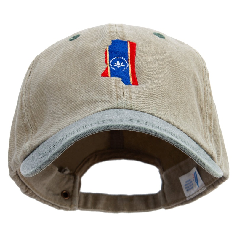 Mississippi Map Logo Embroidered Pigment Dyed Wash Cap Khaki Green One Size