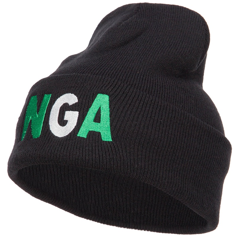 Nigeria Embroidered Long Beanie Black One Size