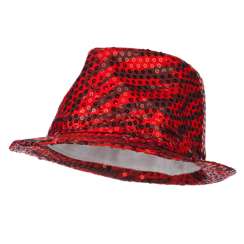 Sequin Zebra Fedora Red One Size