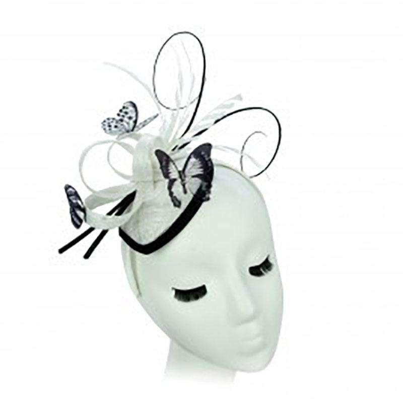 Sinamay Fascinator with Butterflies by Something Special Hat White with Black