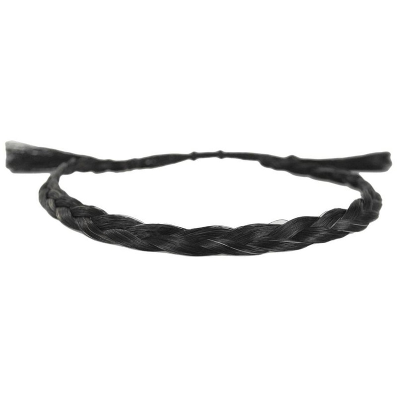 Solid Color Horse Hair Braid Double Tassel Hat Band BLACK ADJUSTABLE
