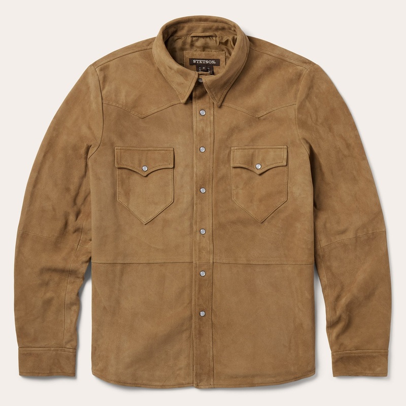 Suede Leather Shirt Jacket Brown S
