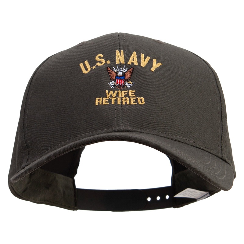 US NAVY Wife Retired Embroidered Big Size Structured Solid Poly Cotton Twill High Profile Prostyle Cap Olive XL-3XL