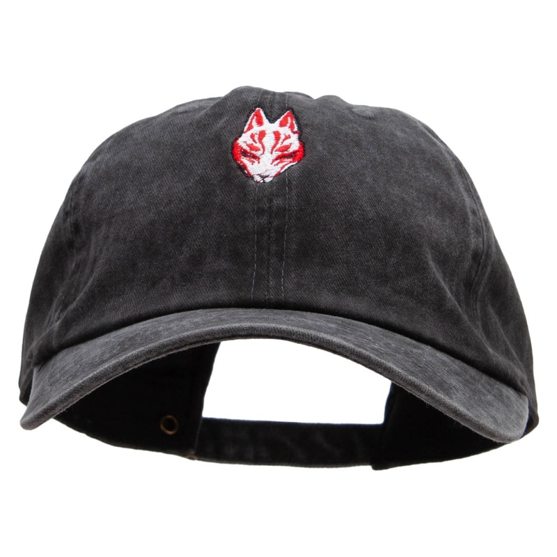 Black Kitsune Embroidered Unstructured Pigment Dyed Cotton Cap Black One Size