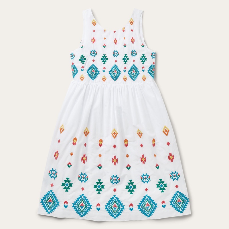 Bright Schiffli Embroidered White Cotton Lawn Dress White XS