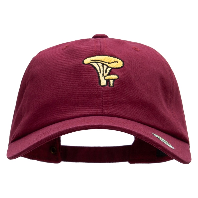 Chanterelle Mushroom Embroidered Washed Cap Wine One Size