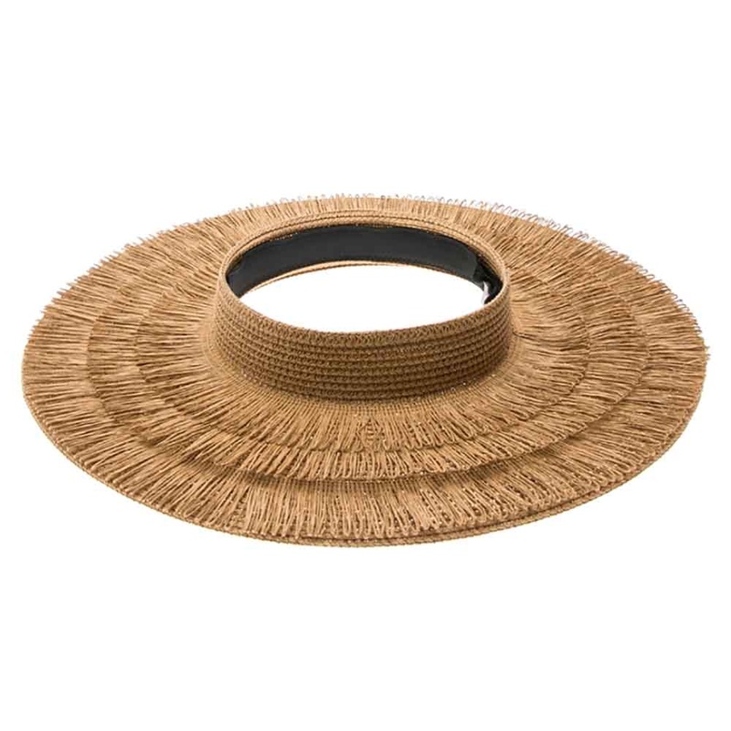 Crownless Sun Visor Hat with Layers of Fringe – Boardwalk Hats Tan OS (56-57 cm)