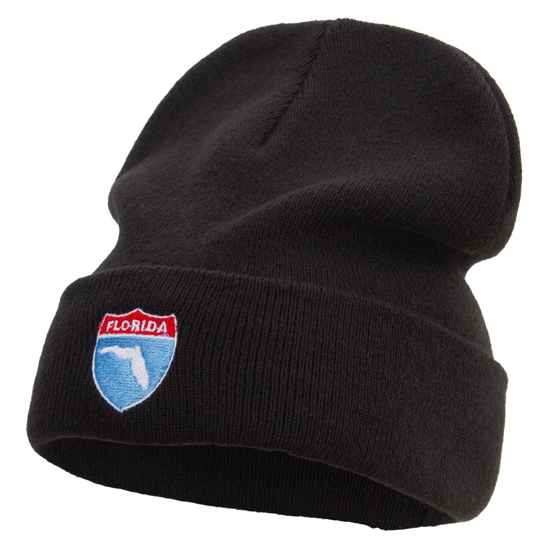 Florida Map on Road Sign Embroidered Big Size Acrylic Long Beanie Black XL-3XL