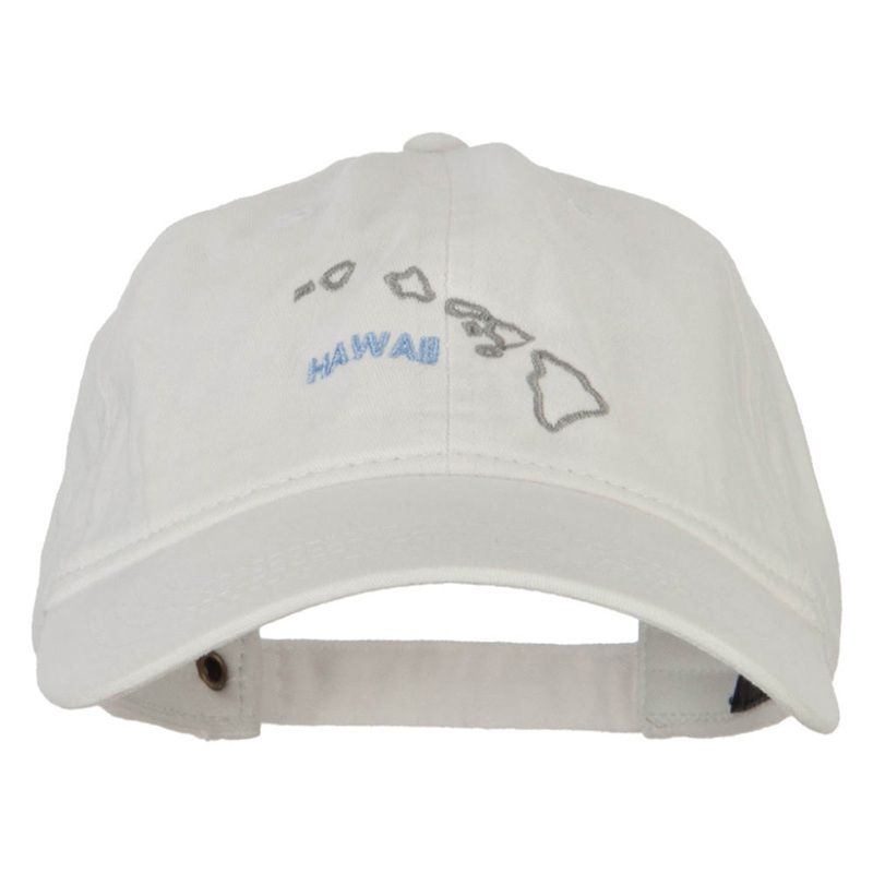 Hawaii with Map Outline Embroidered Washed Cotton Twill Cap White One Size