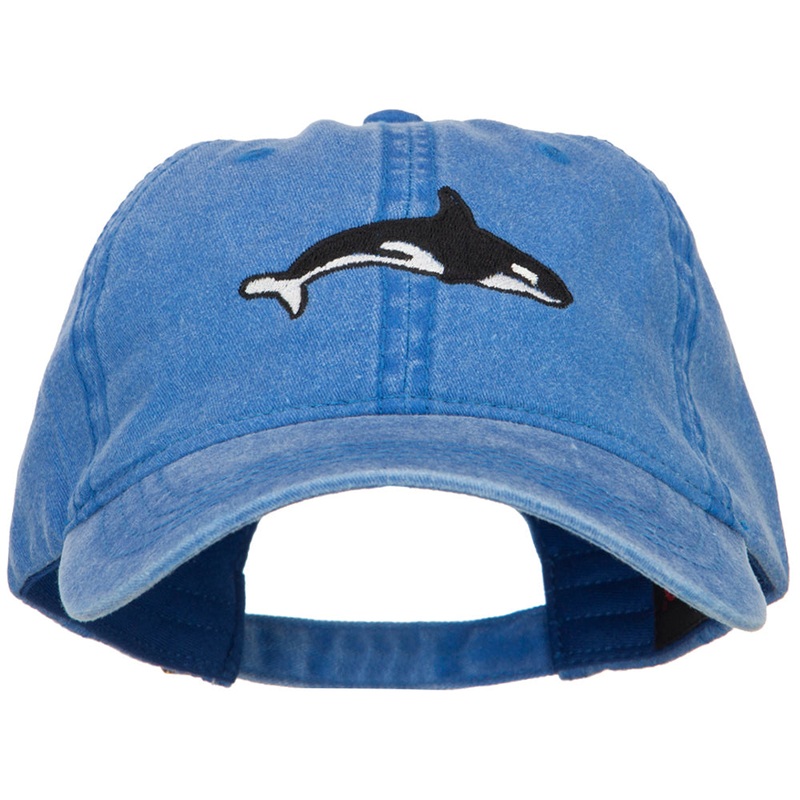 Killer Whale Embroidered Washed Cotton Cap Royal One Size