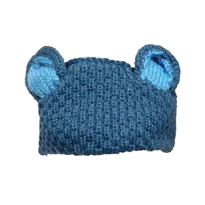 Peruvian Hand Knit Wool Bear Ears Ear Warmer Knit Headband Blue