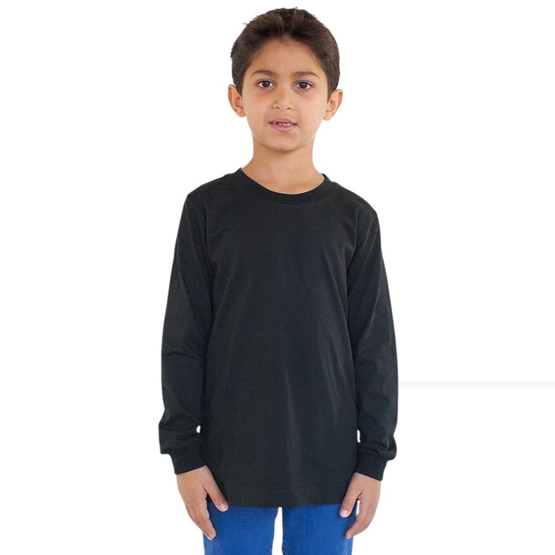 Royal Apparel 5022 Youth Long Sleeve Cotton Crew Tee Made in USA Black S