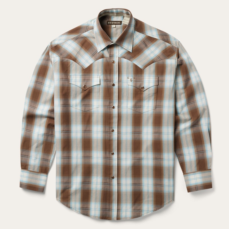 Sand Ombre Plaid Western Shirt Brown S