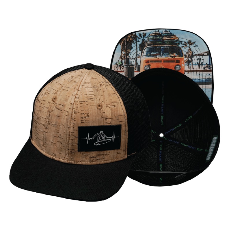 Surf Hat – Baseball Hat Fit – Cork – Black – Trucker Mesh