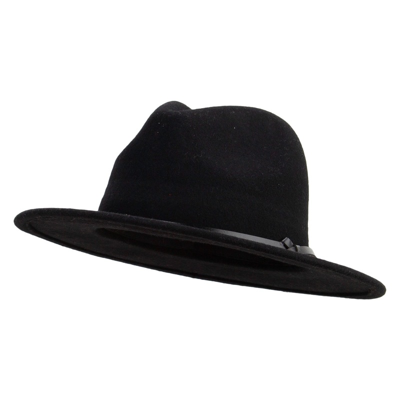 Women’s Black Leatherette Band Fedora Hat Black One Size