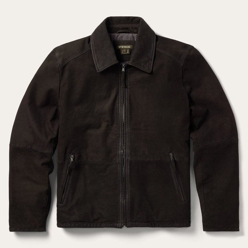 Zip Front Suede Leather Jacket Brown S