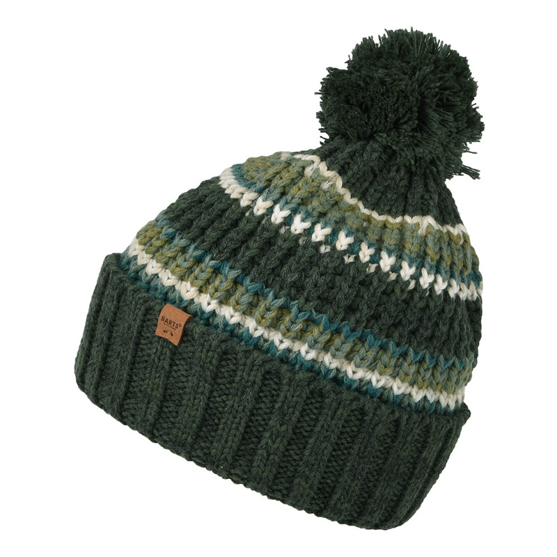 Barts Hats Goser Striped Recycled Bobble Hat – Army Green 1-Size