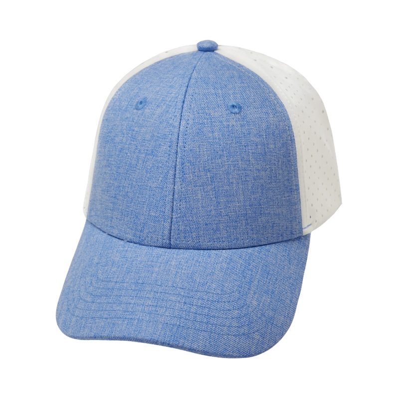 Blank – 6 Panel  – Shallow Fit – Pony Tail – Light Blue / White (Unisex) – Laser Mesh