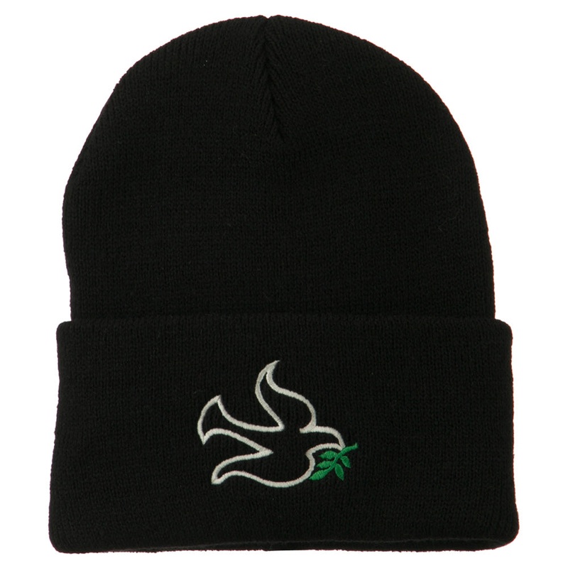 Dove Symbol Embroidered Long Beanie Black One Size