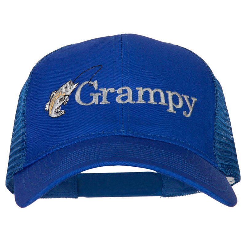 Fishing Grampy Embroidered Solid Cotton Mesh Pro Cap Royal One Size