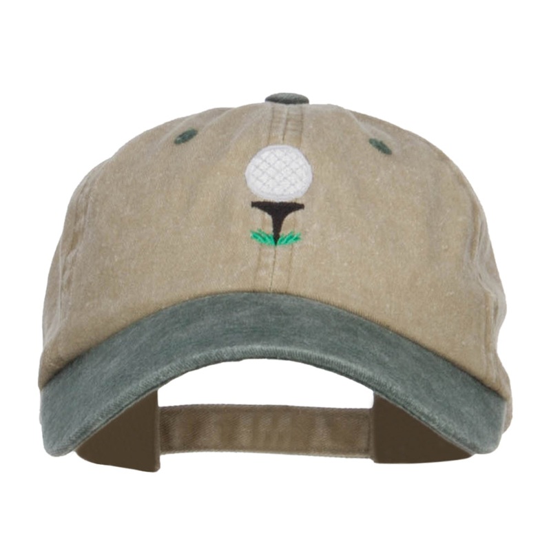 Golf Ball Tee Embroidered Washed Cap Khaki Green One Size